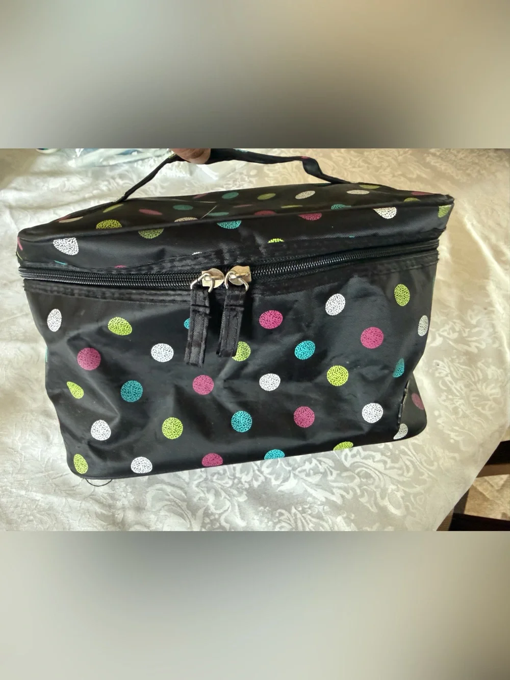 Caboodles Black Polka Dot Travel Cosmetic Case with Multicolor Dots